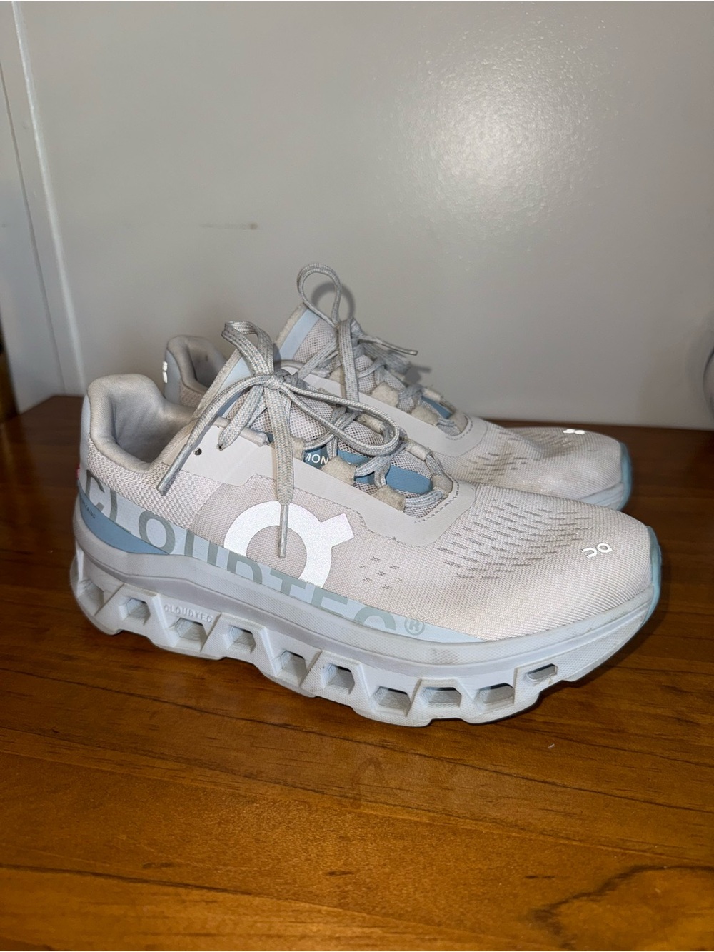 On Running Women's Cloudmonster Running Shoes in White and Pale Blue